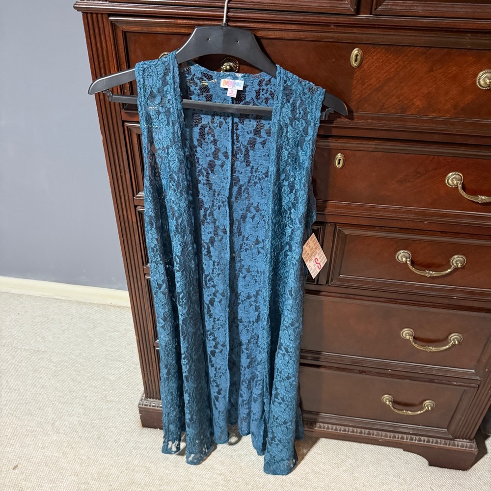 Lularoe Teal Lace Sleeveless Cardigan NWT